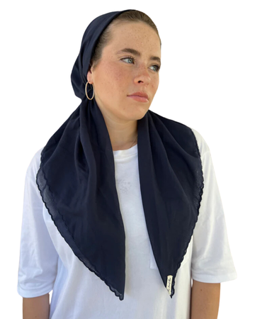 Scarf Bar Navy Scalloped Classic Pre-Tied Bandanna with Velvet Grip Myselflingerie.com